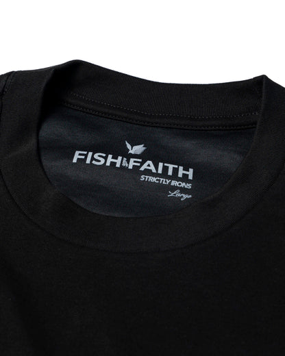 Fish with Faith Strictly Irons size tag